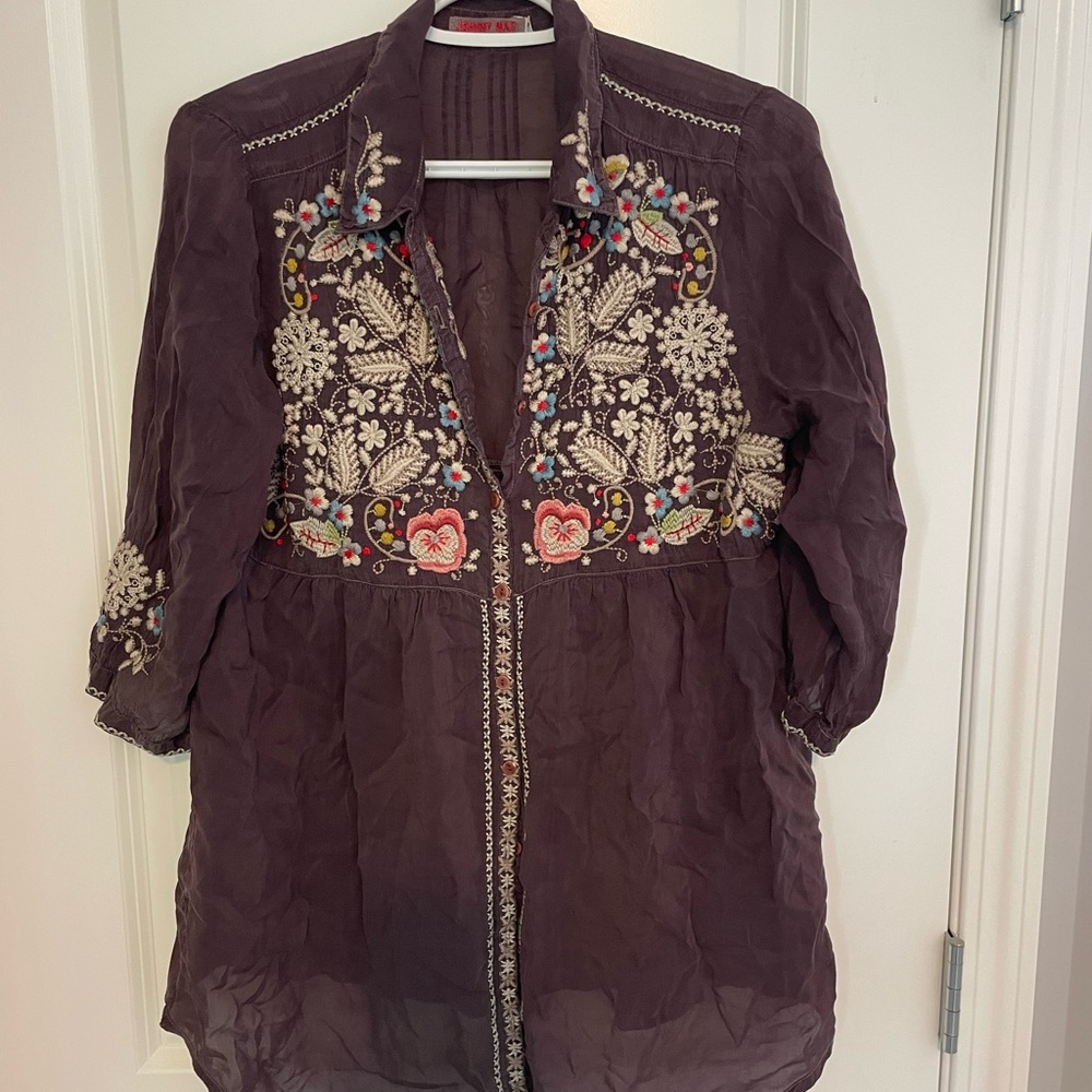 Johnny Was Embroidered Blouse in Rich Purple